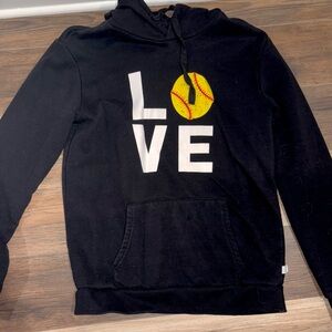 Black Hoodie with Love softball Design small